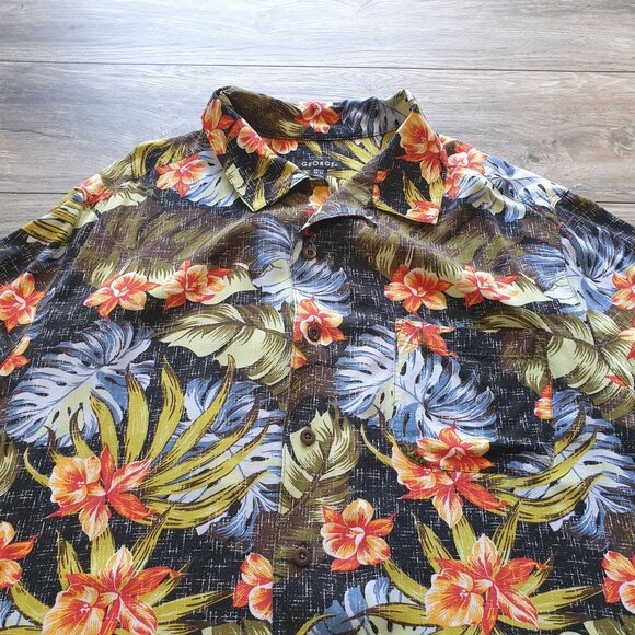 Hawaiian Floral Button Up Shirt Men Tropical Print George Size 2XL Short Sleeve - Picture 2 of 6
